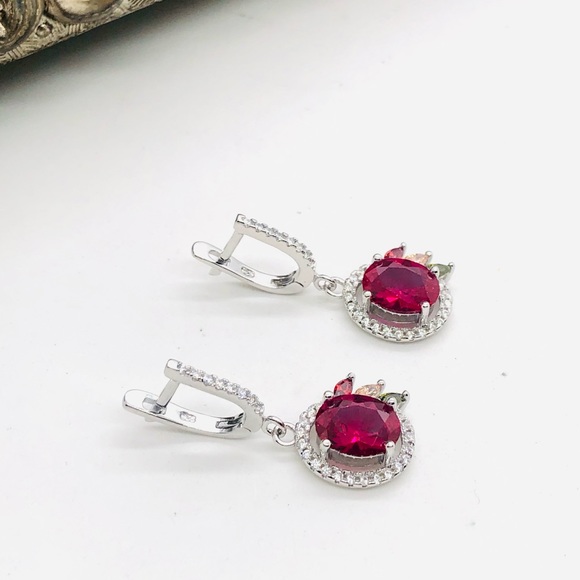 Beautiful Silver Ruby Peridot Citrine Earrings - Picture 10 of 17